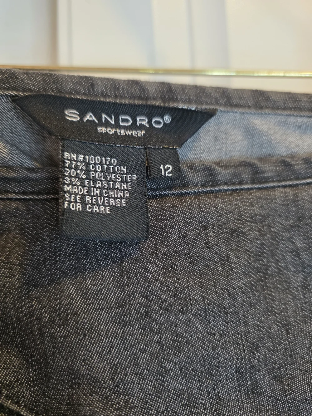 Sandro Sport Gray Denim Patchwork A-Line Midi Skirt Size 12 - Picture 3 of 7